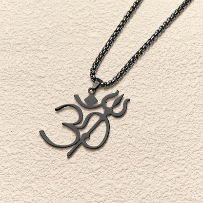 Buddha Stones Trident OM Symbol Stainless Steel Connection Necklace Pendant