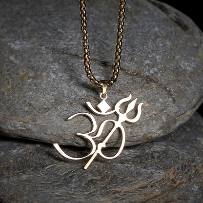 Buddha Stones Trident OM Symbol Stainless Steel Connection Necklace Pendant
