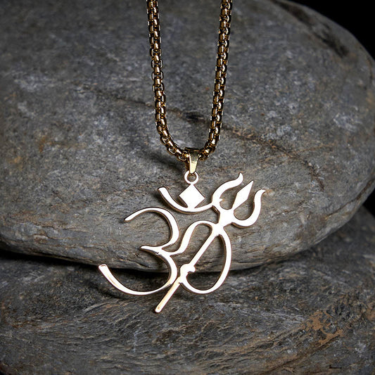 Buddha Stones Trident OM Symbol Stainless Steel Connection Necklace Pendant