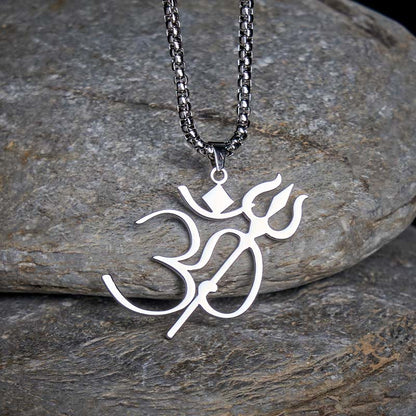 Buddha Stones Trident OM Symbol Stainless Steel Connection Necklace Pendant
