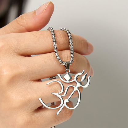 Buddha Stones Trident OM Symbol Stainless Steel Connection Necklace Pendant