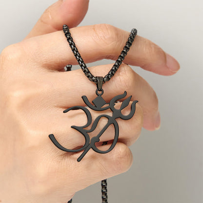 Buddha Stones Trident OM Symbol Stainless Steel Connection Necklace Pendant
