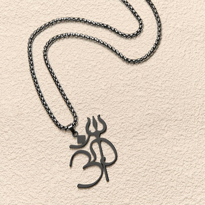 Buddha Stones Trident OM Symbol Stainless Steel Connection Necklace Pendant