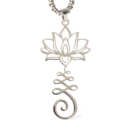 Buddha Stones Chakra Symbol Irregular Design Lotus Stainless Steel Enlightenment Necklace Pendant
