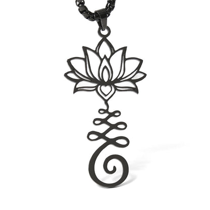 Buddha Stones Chakra Symbol Irregular Design Lotus Stainless Steel Enlightenment Necklace Pendant