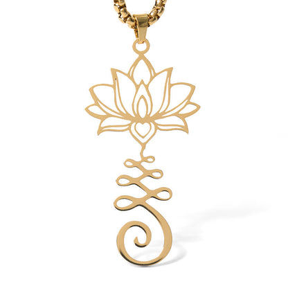 Buddha Stones Chakra Symbol Irregular Design Lotus Stainless Steel Enlightenment Necklace Pendant
