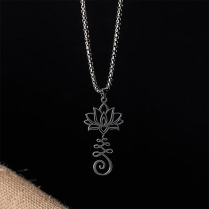 Buddha Stones Chakra Symbol Irregular Design Lotus Stainless Steel Enlightenment Necklace Pendant