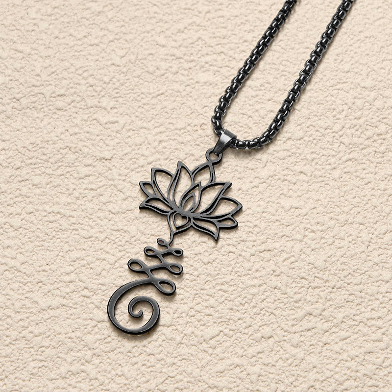 Buddha Stones Chakra Symbol Irregular Design Lotus Stainless Steel Enlightenment Necklace Pendant