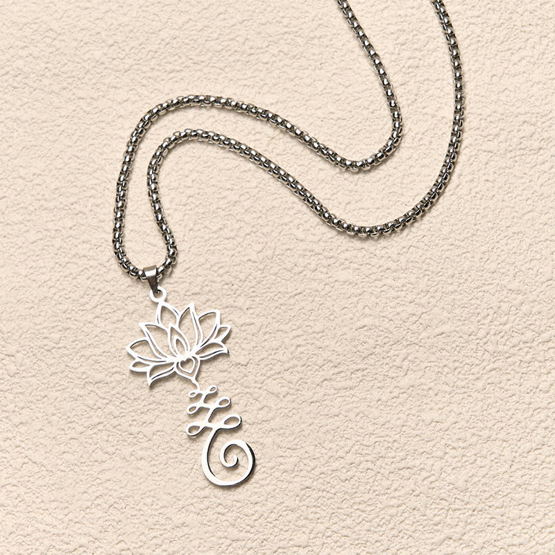 Buddha Stones Chakra Symbol Irregular Design Lotus Stainless Steel Enlightenment Necklace Pendant