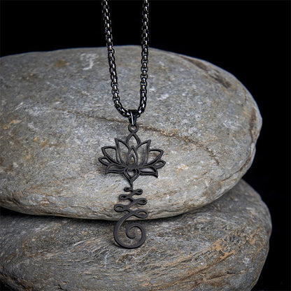 Buddha Stones Chakra Symbol Irregular Design Lotus Stainless Steel Enlightenment Necklace Pendant
