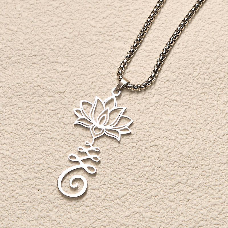 Buddha Stones Chakra Symbol Irregular Design Lotus Stainless Steel Enlightenment Necklace Pendant