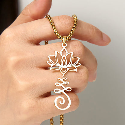 Buddha Stones Chakra Symbol Irregular Design Lotus Stainless Steel Enlightenment Necklace Pendant