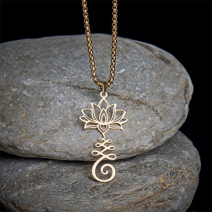 Buddha Stones Chakra Symbol Irregular Design Lotus Stainless Steel Enlightenment Necklace Pendant