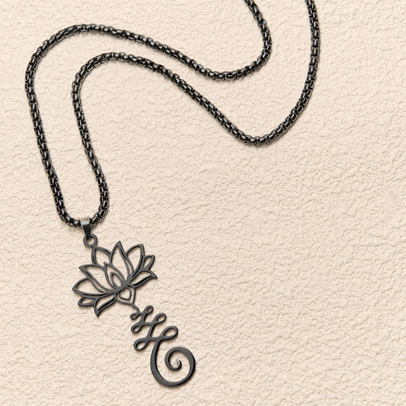 Buddha Stones Chakra Symbol Irregular Design Lotus Stainless Steel Enlightenment Necklace Pendant