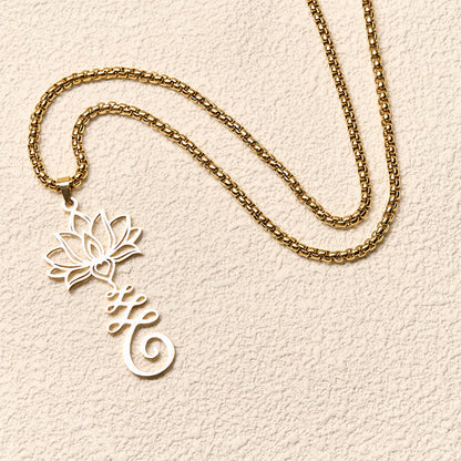 Buddha Stones Chakra Symbol Irregular Design Lotus Stainless Steel Enlightenment Necklace Pendant