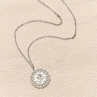 Buddha Stones Hollow Lotus Design Om Symbol Stainless Steel Connection Necklace Pendant