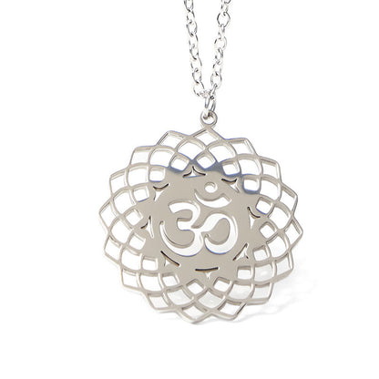 Buddha Stones Hollow Lotus Design Om Symbol Stainless Steel Connection Necklace Pendant