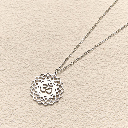 Buddha Stones Hollow Lotus Design Om Symbol Stainless Steel Connection Necklace Pendant