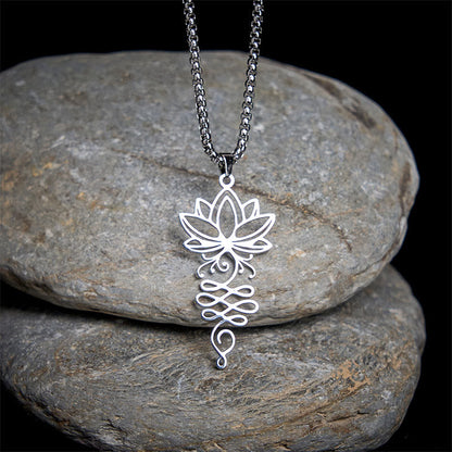 Buddha Stones Lotus Vines Design Chakra Symbol Stainless Steel Enlightenment Necklace Pendant