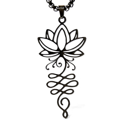 Buddha Stones Lotus Vines Design Chakra Symbol Stainless Steel Enlightenment Necklace Pendant