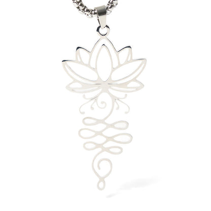 Buddha Stones Lotus Vines Design Chakra Symbol Stainless Steel Enlightenment Necklace Pendant