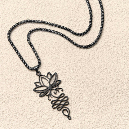 Buddha Stones Lotus Vines Design Chakra Symbol Stainless Steel Enlightenment Necklace Pendant