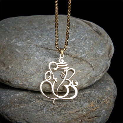 Buddha Stones Ganesh Elephant Stainless Steel Protection Necklace Pendant