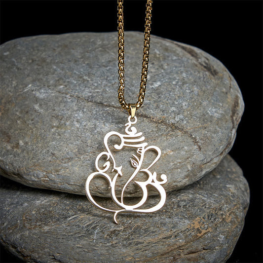 Buddha Stones Ganesh Elephant Stainless Steel Protection Necklace Pendant
