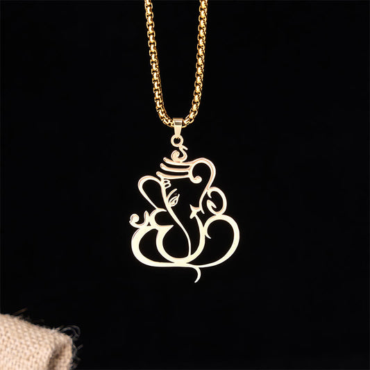 Buddha Stones Ganesh Elephant Stainless Steel Protection Necklace Pendant