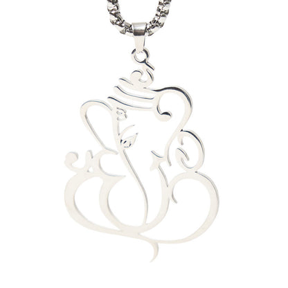 Buddha Stones Ganesh Elephant Stainless Steel Protection Necklace Pendant