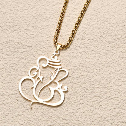 Buddha Stones Ganesh Elephant Stainless Steel Protection Necklace Pendant
