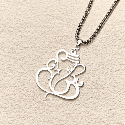 Buddha Stones Ganesh Elephant Stainless Steel Protection Necklace Pendant