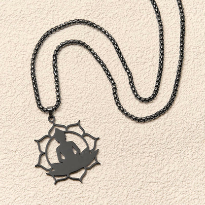 Buddha Stones Vintage Lotus Sitting Buddha Design Stainless Steel Enlightenment Necklace Pendant