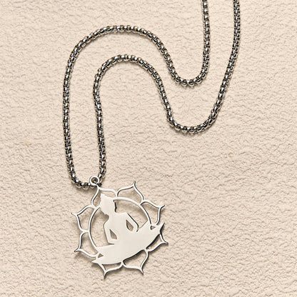 Buddha Stones Vintage Lotus Sitting Buddha Design Stainless Steel Enlightenment Necklace Pendant