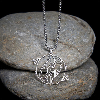 Buddha Stones Vintage Koi Fish Hollow Design Stainless Steel Luck Necklace Pendant