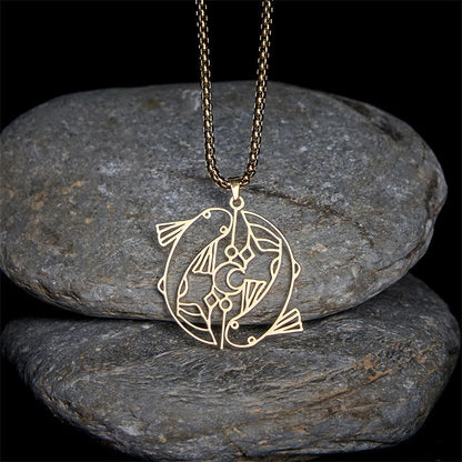 Buddha Stones Vintage Koi Fish Hollow Design Stainless Steel Luck Necklace Pendant