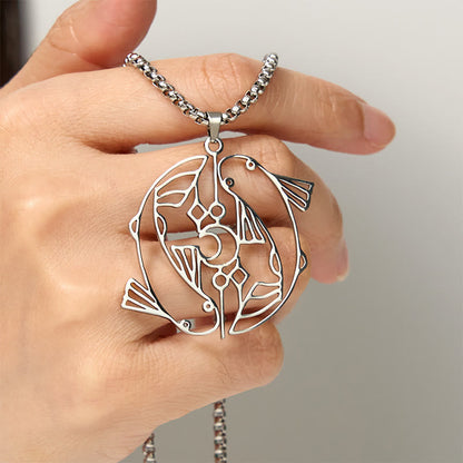 Buddha Stones Vintage Koi Fish Hollow Design Stainless Steel Luck Necklace Pendant