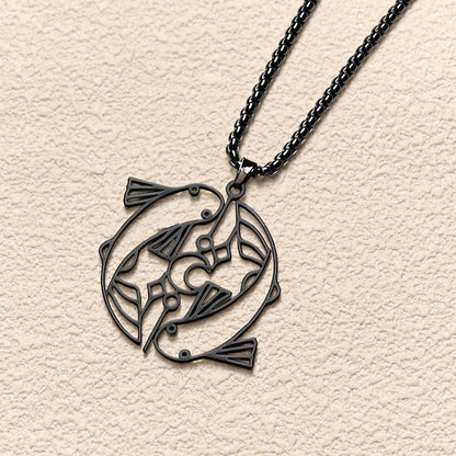 Buddha Stones Vintage Koi Fish Hollow Design Stainless Steel Luck Necklace Pendant