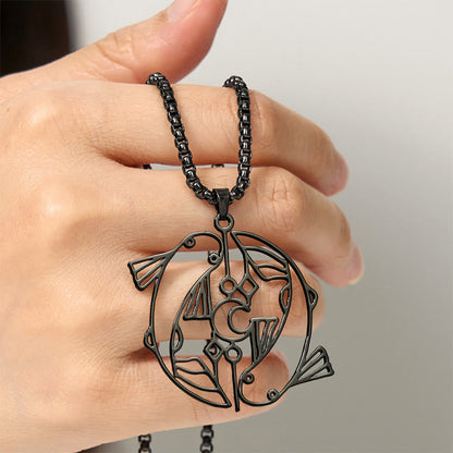 Buddha Stones Vintage Koi Fish Hollow Design Stainless Steel Luck Necklace Pendant
