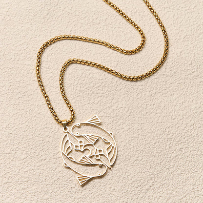 Buddha Stones Vintage Koi Fish Hollow Design Stainless Steel Luck Necklace Pendant
