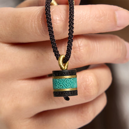 Buddha Stones Ebony Wood Turquoise Cylinder Peace Necklace Pendant