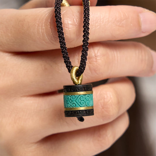 Buddha Stones Ebony Wood Turquoise Cylinder Peace Necklace Pendant