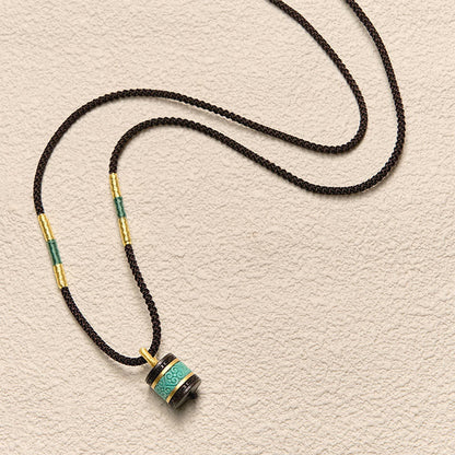 Buddha Stones Ebony Wood Turquoise Cylinder Peace Necklace Pendant