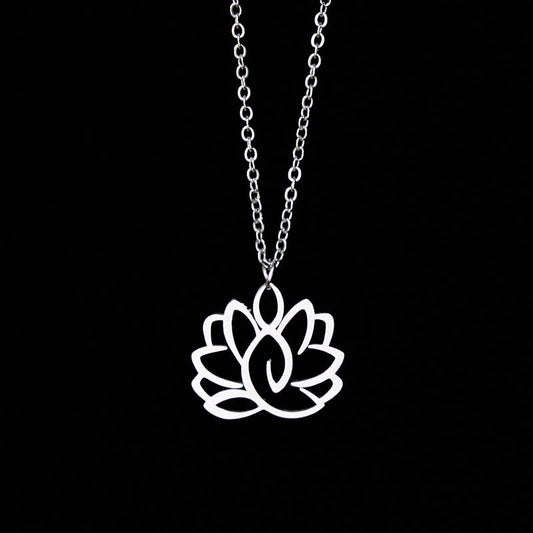 Buddha Stones Hollow Lotus Design Stainless Steel Enlightenment Necklace Pendant