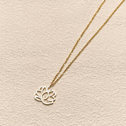 Buddha Stones Hollow Lotus Design Stainless Steel Enlightenment Necklace Pendant