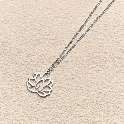 Buddha Stones Hollow Lotus Design Stainless Steel Enlightenment Necklace Pendant