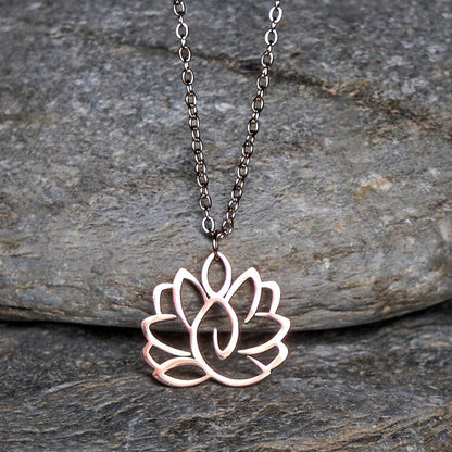 Buddha Stones Hollow Lotus Design Stainless Steel Enlightenment Necklace Pendant