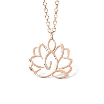 Buddha Stones Hollow Lotus Design Stainless Steel Enlightenment Necklace Pendant