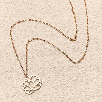 Buddha Stones Hollow Lotus Design Stainless Steel Enlightenment Necklace Pendant
