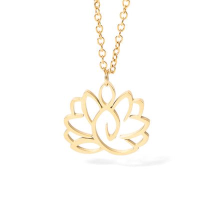 Buddha Stones Hollow Lotus Design Stainless Steel Enlightenment Necklace Pendant
